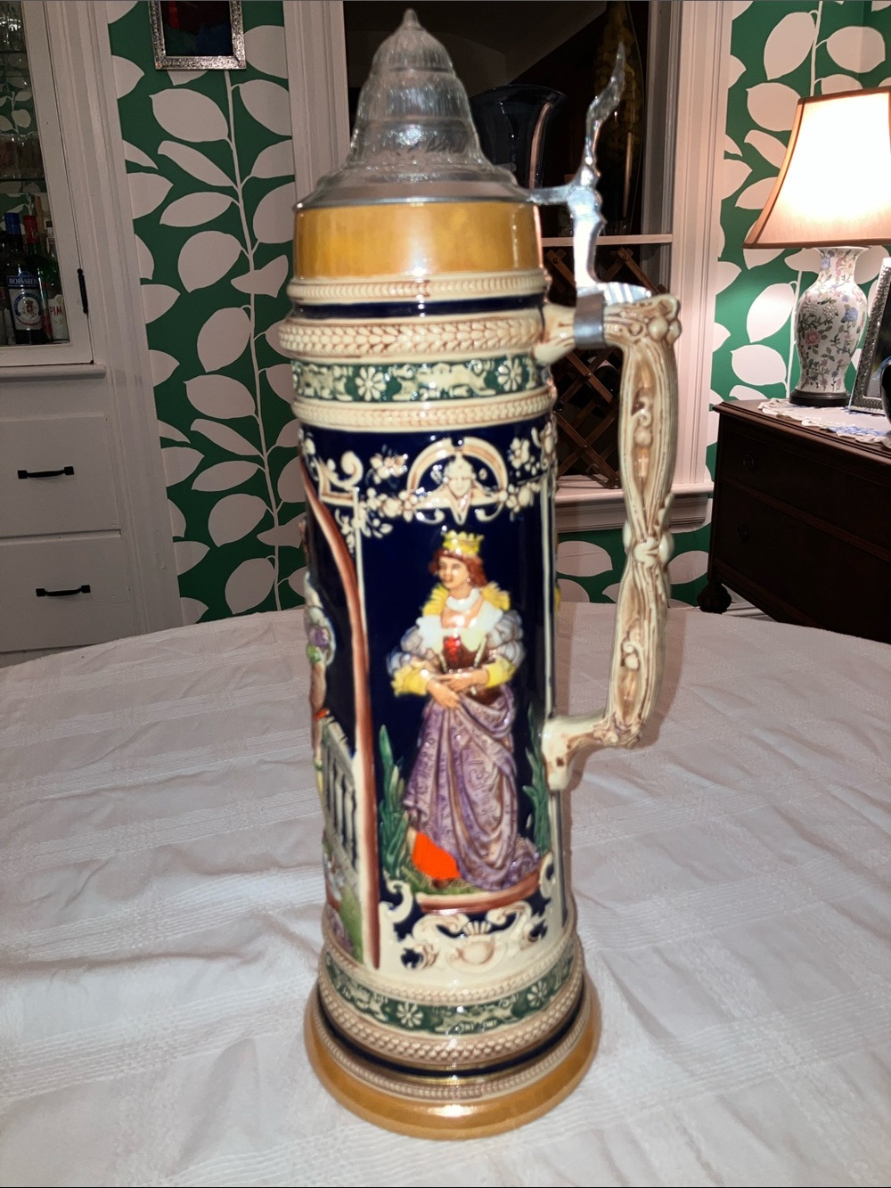 3L Vintage Gerz German Ceramic Beer Stein, 19” H, 6-1/4” Dia.
